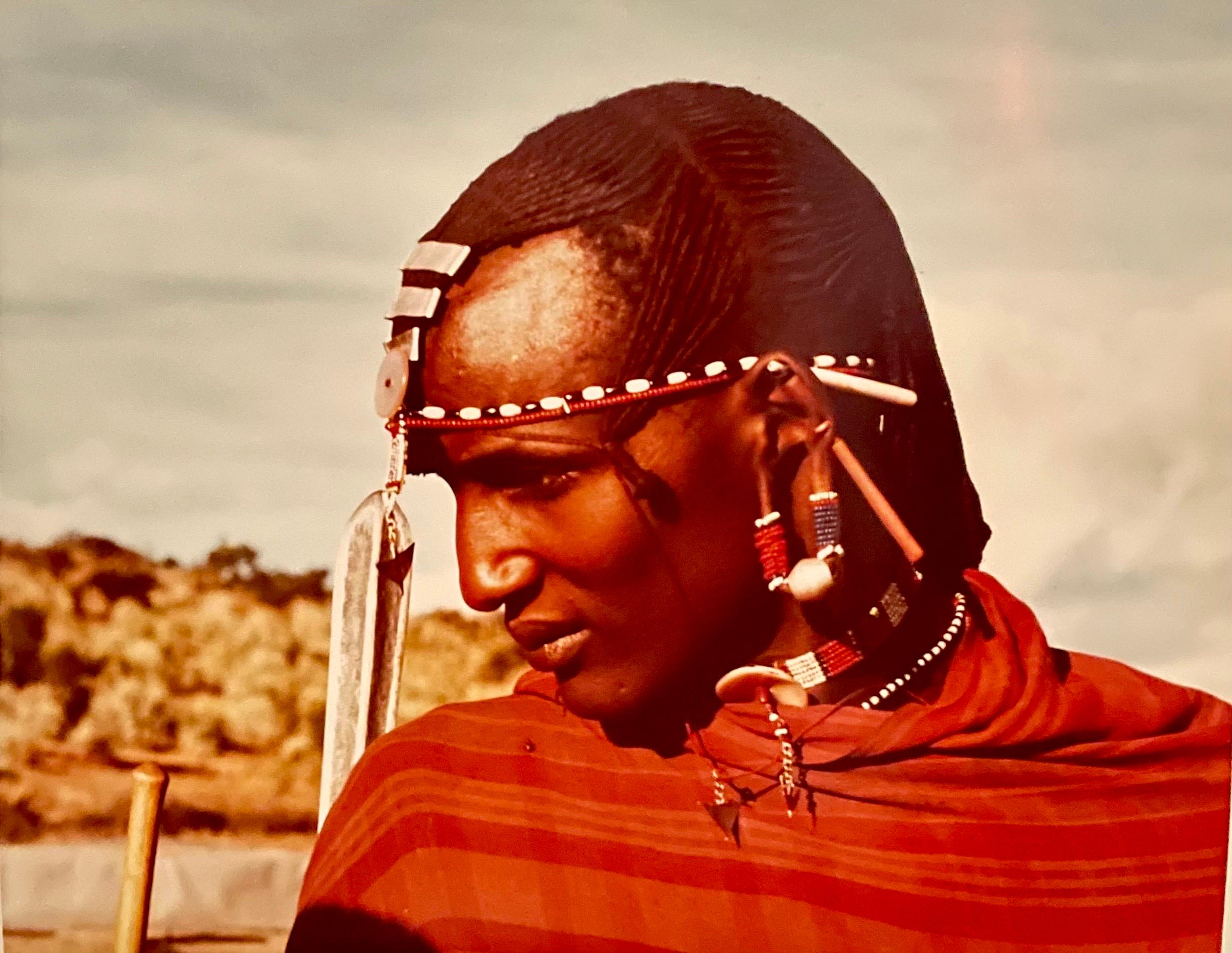 Rare Vintage Color C Print Photograph African Maasai Warrior Chromogenic Photo