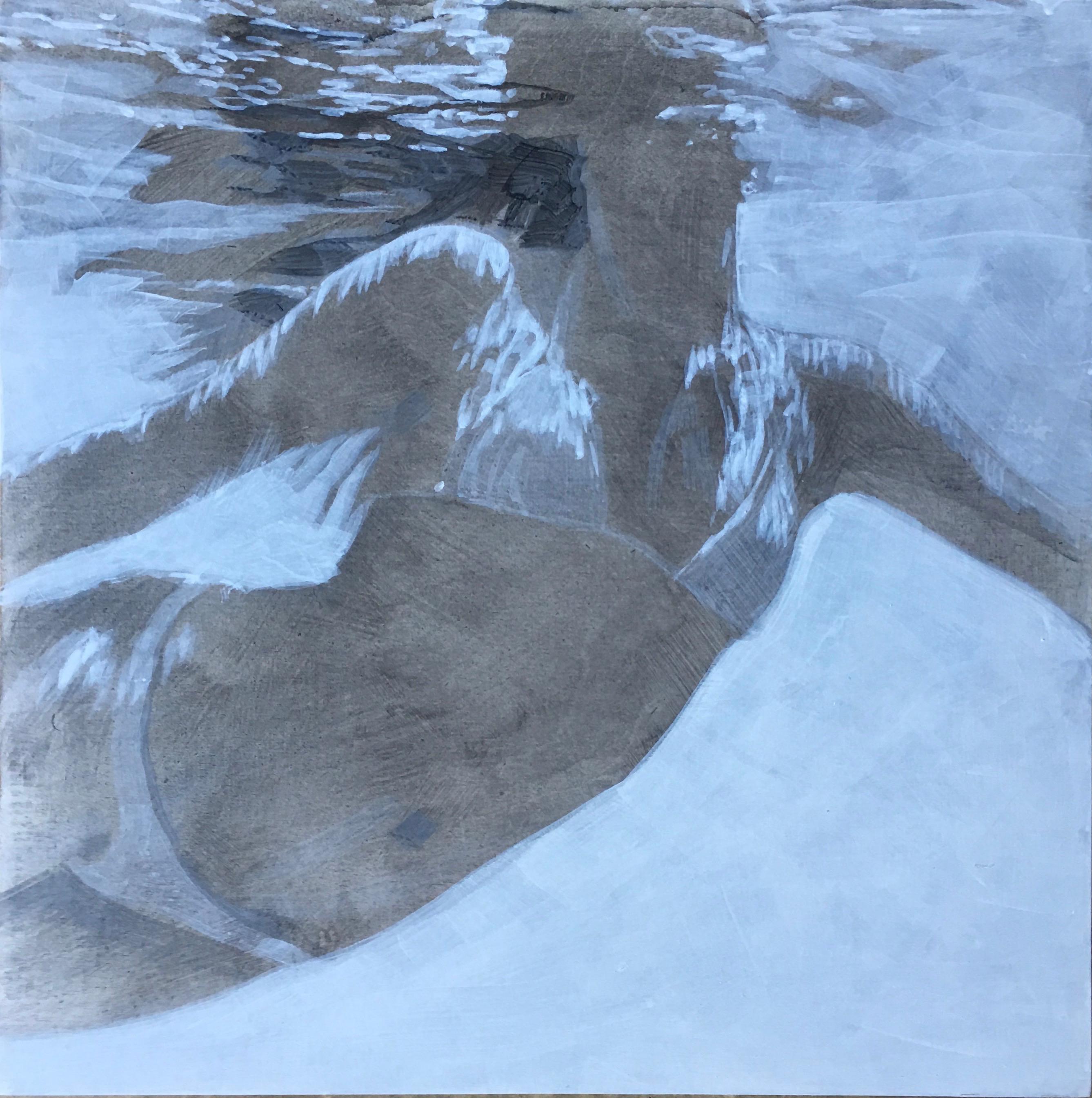 Carol Bennett Figurative Painting - "Amy Being Cool" black and white oil painting of a woman swimming underwater