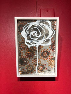 "Bad Ass Rose (paper)" Acrylic painting on paper of a white rose with red dots