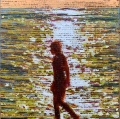 "Beachwalker (In the Light)" abstract painting of silhouette, glistening ocean