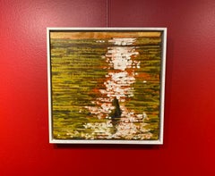 "Diamonds" Abstract oil painting with water sparkling white and orange