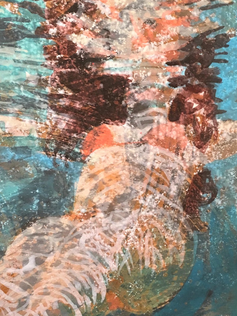 Effervescence, Swimmer, Water, Floating, Painting, Female, Figurative, Beach For Sale 1