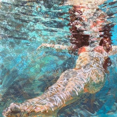 Effervescence, Swimmer, Water, Floating, Painting, Female, Figurative, Beach
