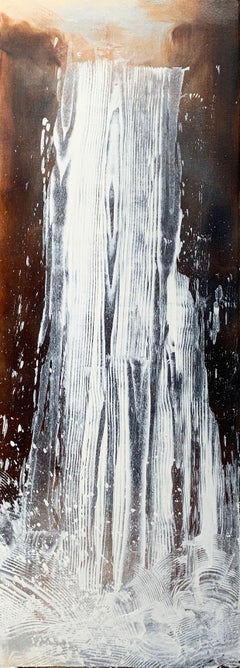 "Epic White Falls (paper)" Acrylic painting of a black and white waterfall 