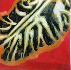 Flat, peinture inspirée par Hawaii Fish, Red, black, Green, Oil, Ink on panel