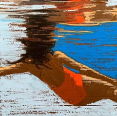 Peinture à l'huile « Hannah's Back » représentant une femme nageant sous l'eau avec un costume rouge