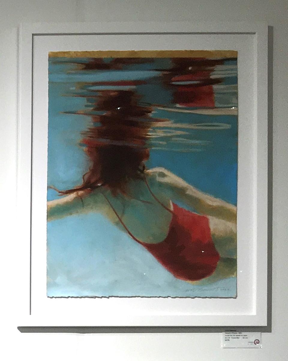 Hannah's Window, Swimmer, Water, Work on Paper, Red Swimsuit, Female Figure