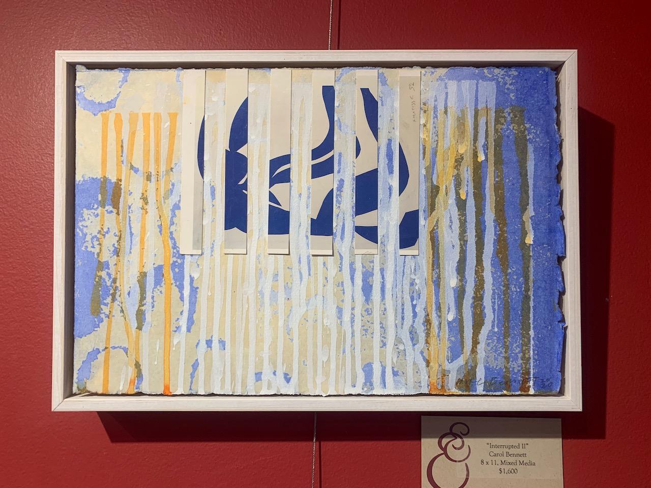 Peinture florale abstraite bleue et jaune Interrupted II (Swim with Matisse) - Painting de Carol Bennett