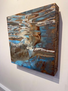 "Lighten Up" a woman in white bathing suit, arms outstretched, drifting