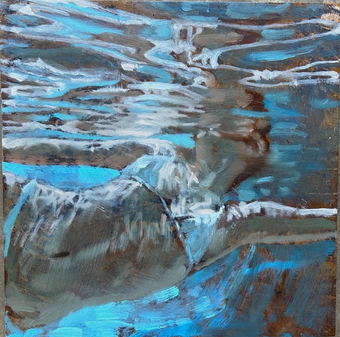 Carol Bennett Portrait Painting - "Lighten Up" a woman in white bathing suit, arms outstretched, drifting