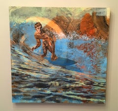 Malibu Dawn Patrol, Surfer, Water, Painting, Blue, Orange, Male Figure, Waves