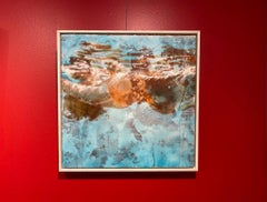 "MV Spring" abstract figurative oil painting swimmer underwater with orange