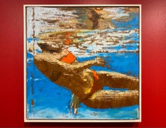 "Rachel Shashay" Textured painting of a woman swimming underwater