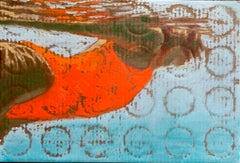 « See Water (Bottles) - Peinture à l'huile d'une femme nageant sous l'eau avec un costume rouge