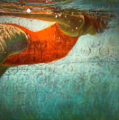 "See Water (bottles)", swimmer, seas, figurative painting, underwater reflection