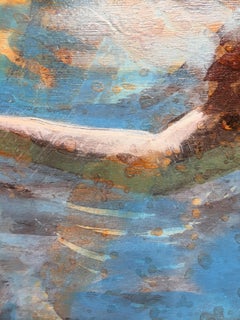 "Summer Sojourn 2" Woman in Orange Bikini Swimming with Reflections on Water