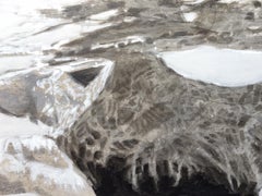 "Cruiser" black and white oil painting of a woman swimming underwater