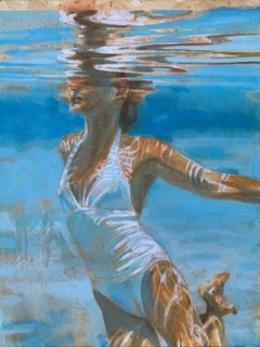 Titanium Cruiser, Swimmer, Water, Work on Paper, White Swimsuit, Female Figure