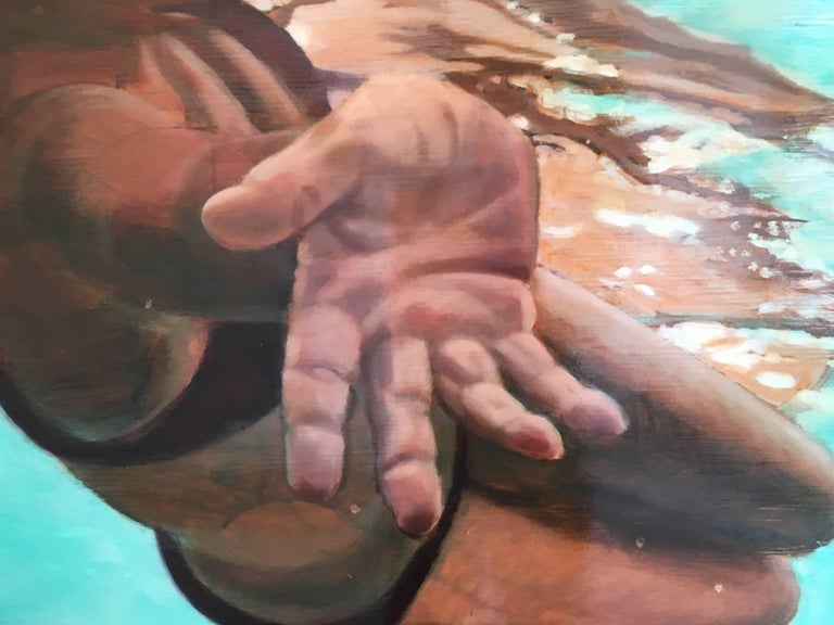 Twist, Swimmer, Water, painting, Oil, Acrylic, Wood Panel, Figurative, Female - Realist Painting by Carol Bennett