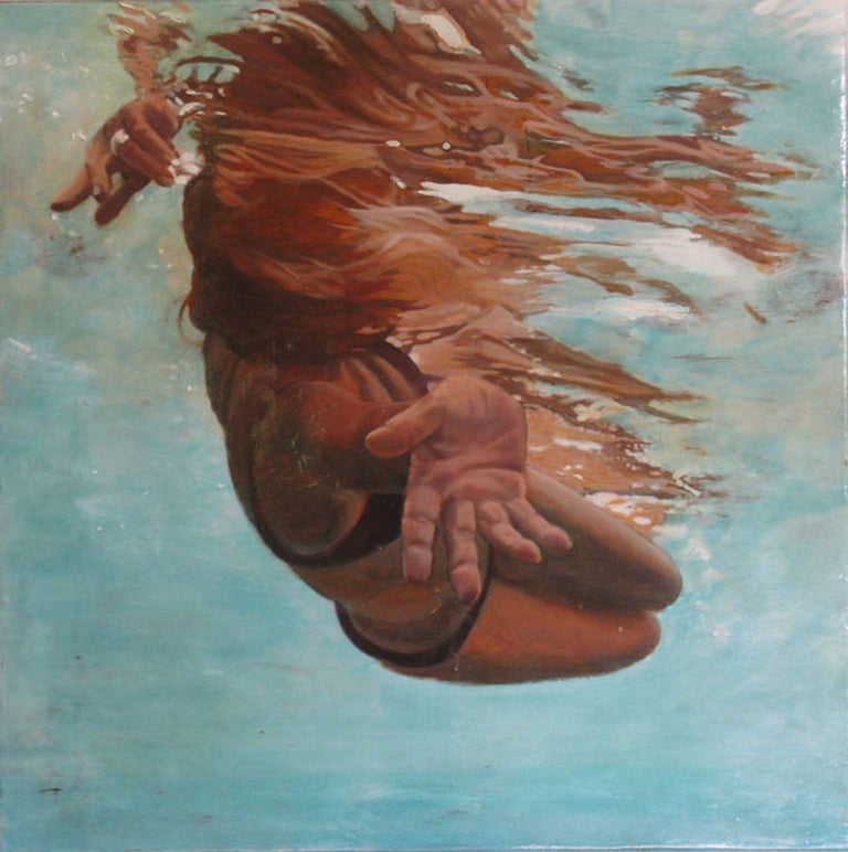 Carol Bennett Landscape Painting - Twist, Swimmer, Water, painting, Oil, Acrylic, Wood Panel, Figurative, Female
