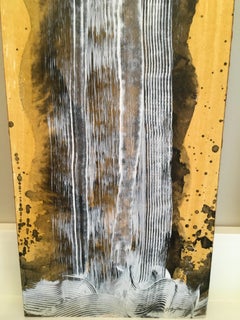 Waterfall Duet 1, Water, Gold, White, Flowing, Acrylic, Oil, Painting, unframed