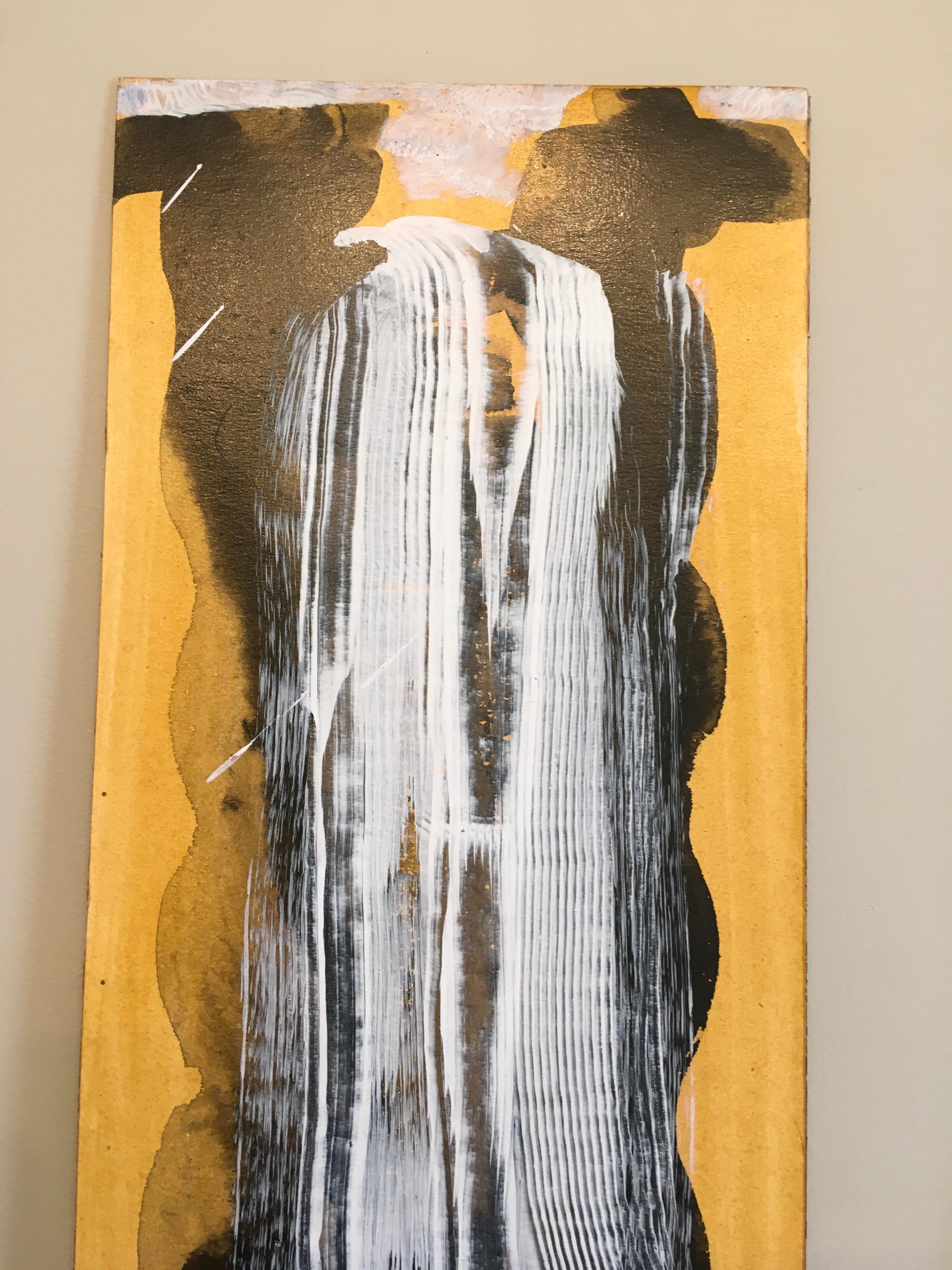Aquarelle Duet 1, eau, or, blanc, flottant, acrylique, huile, peinture, non encadrée - Contemporain Painting par Carol Bennett