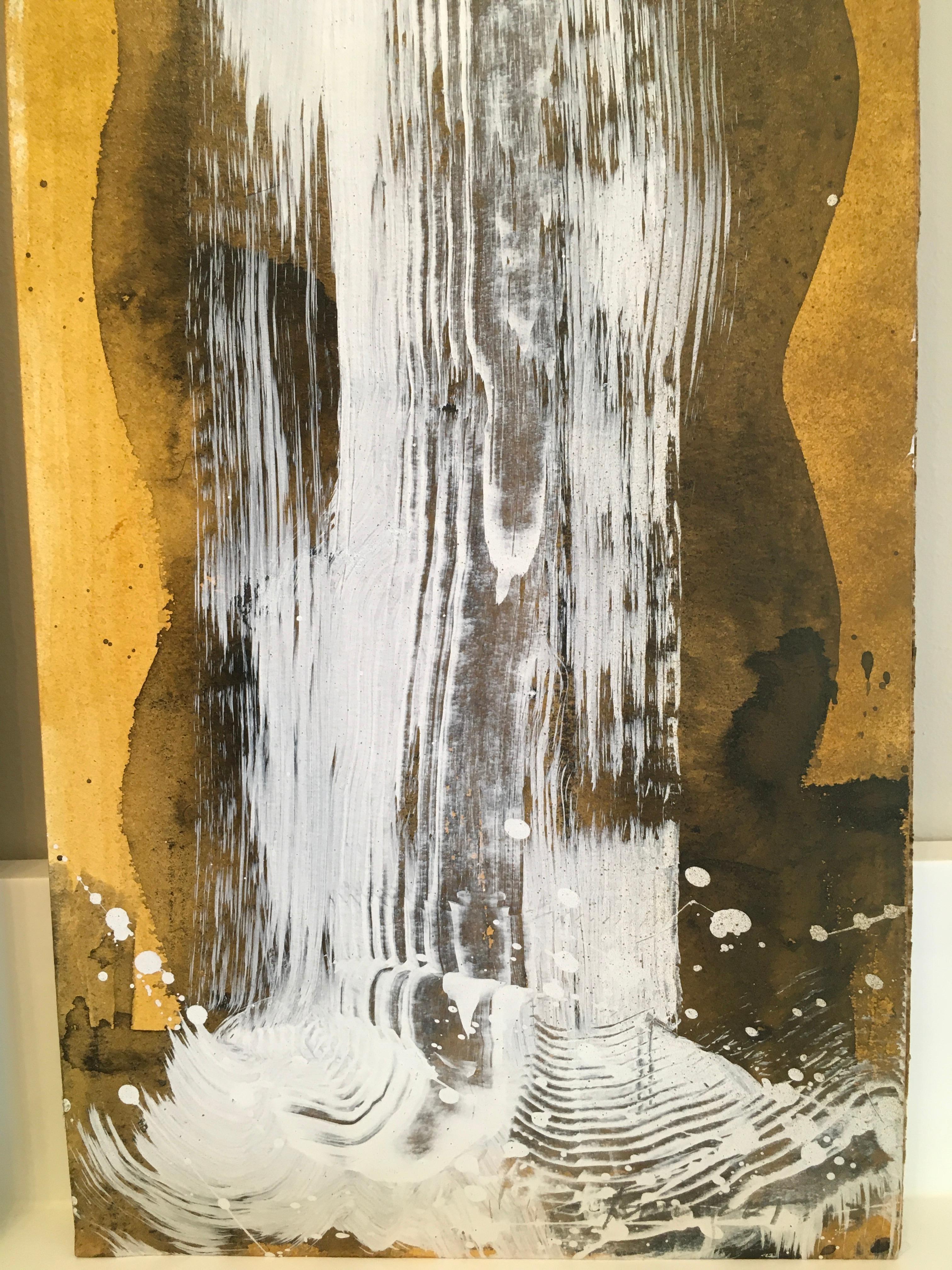 Duetto di cascate 2, Acqua, Oro, Bianco, Scorrevole, Acrilico, Olio, Pittura, senza cornice - Painting Contemporaneo di Carol Bennett