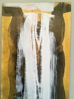 Waterfall Duet 2, Water, Gold, White, Flowing, Acrylic, Oil, Painting, unframed