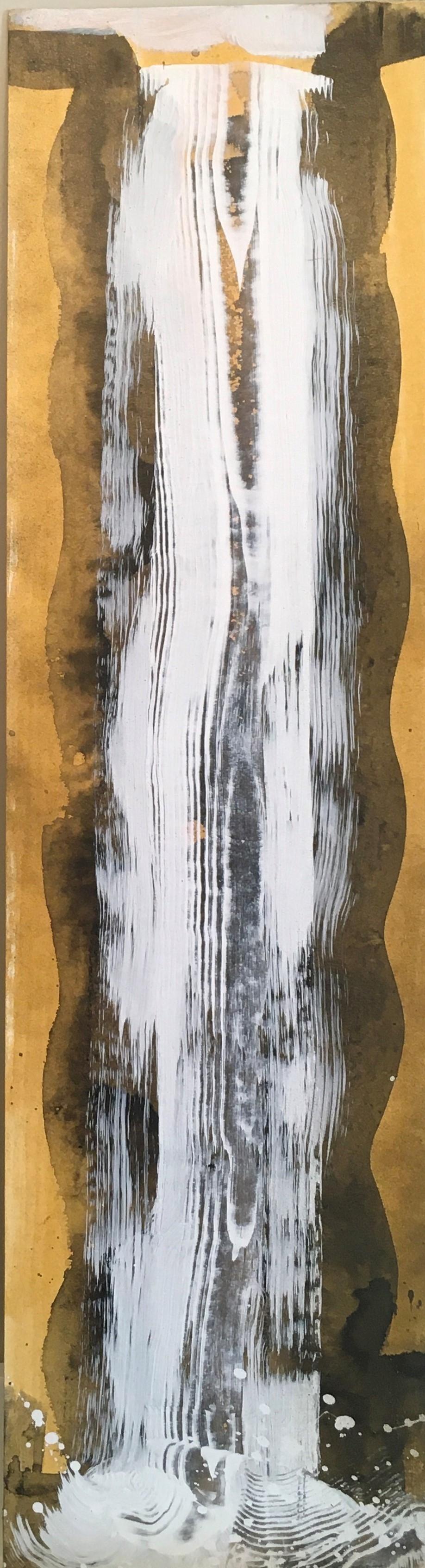 Waterfall Duet 2, Water, Gold, White, Flowing, Acrylic, Oil, Painting, unframed