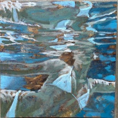"Winter White" reflective painting of woman in white bathing suit underwater