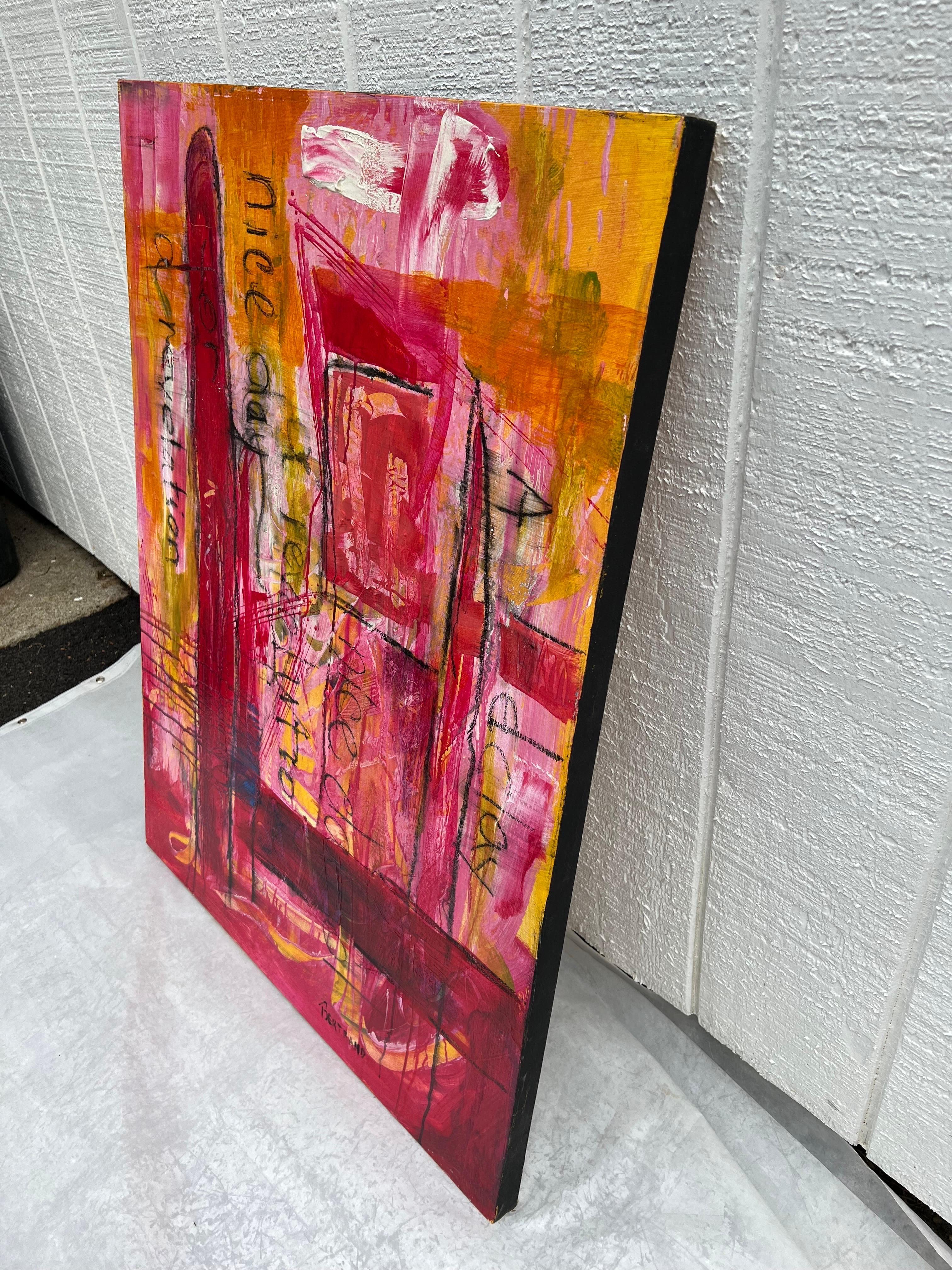 Carol Bertrand Abstract Pink Collage Painting For Sale 9