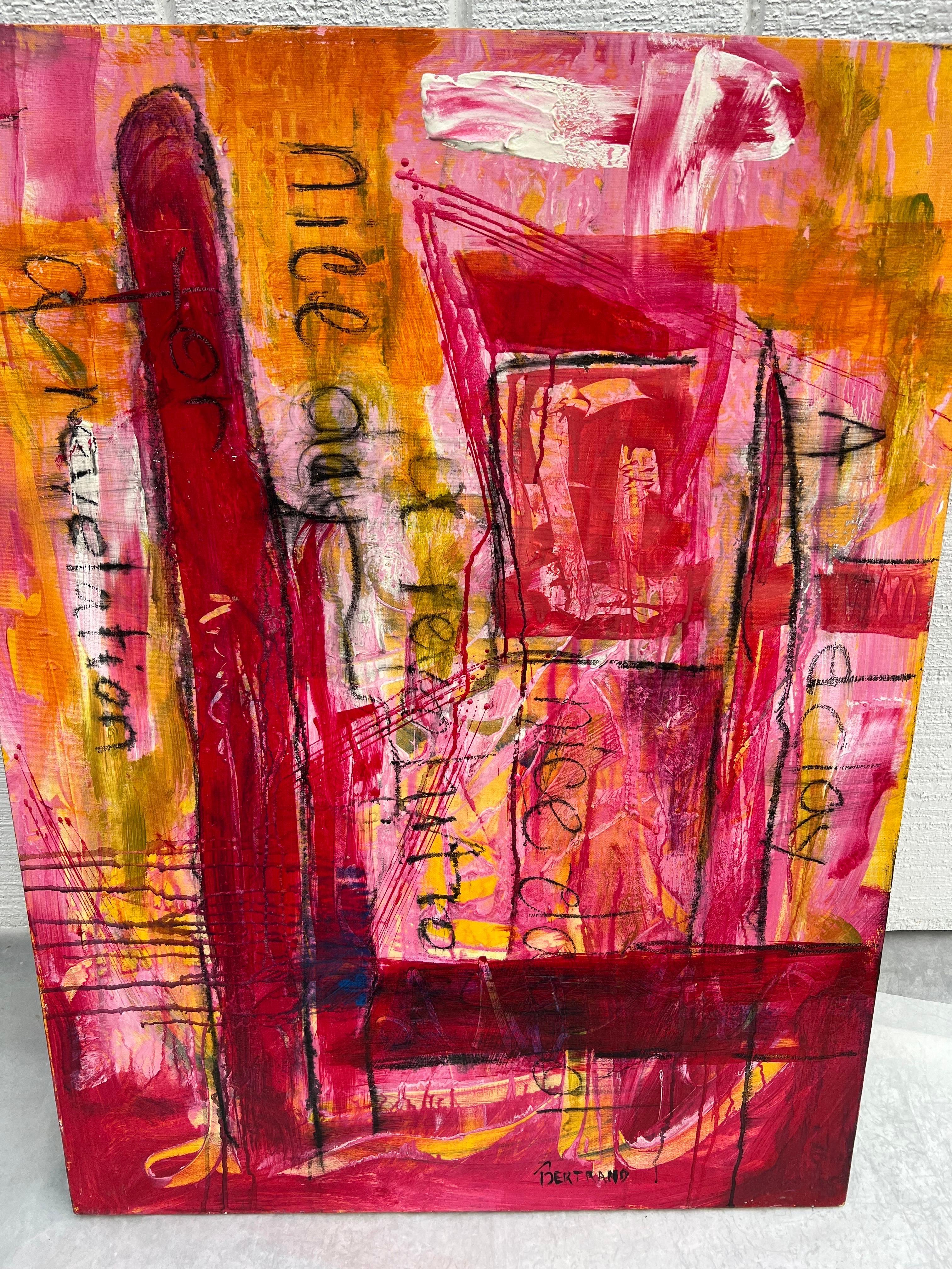 Canvas Carol Bertrand Abstract Pink Collage Painting For Sale