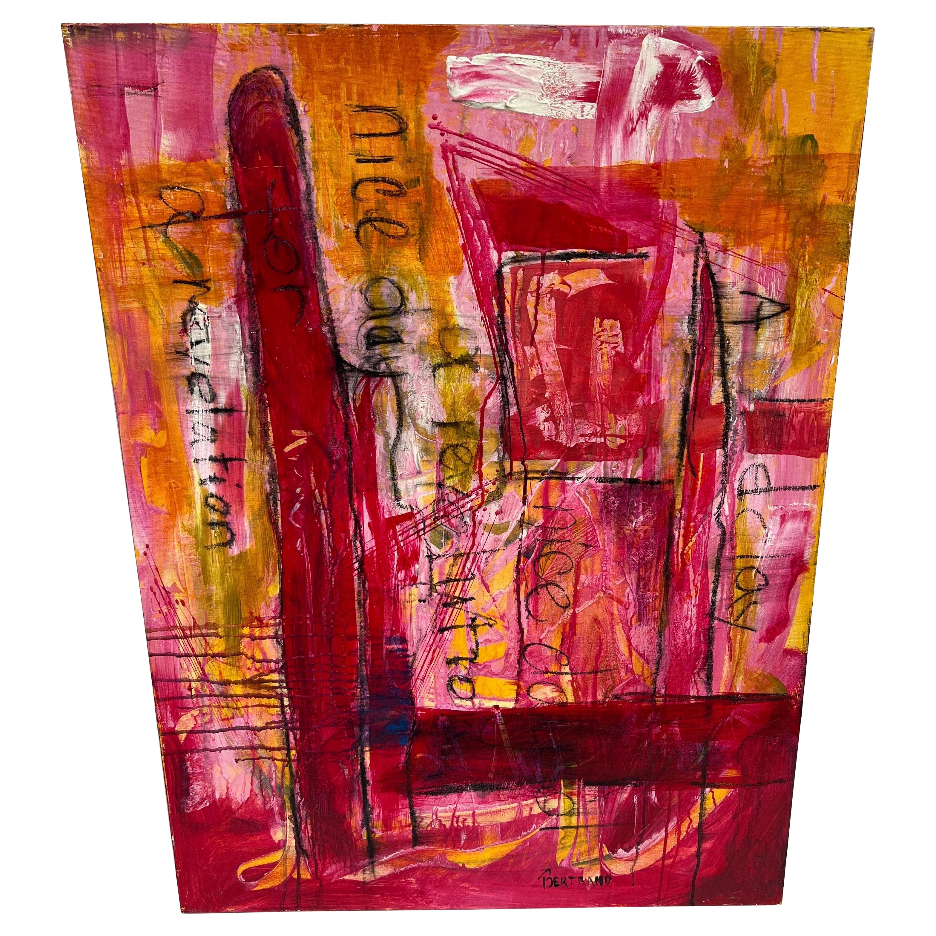 Abstraktes rosa Collage-Gemälde von Carol Bertrand