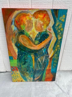 Signed Carol Bertrand Colorful Abstract of a Couple