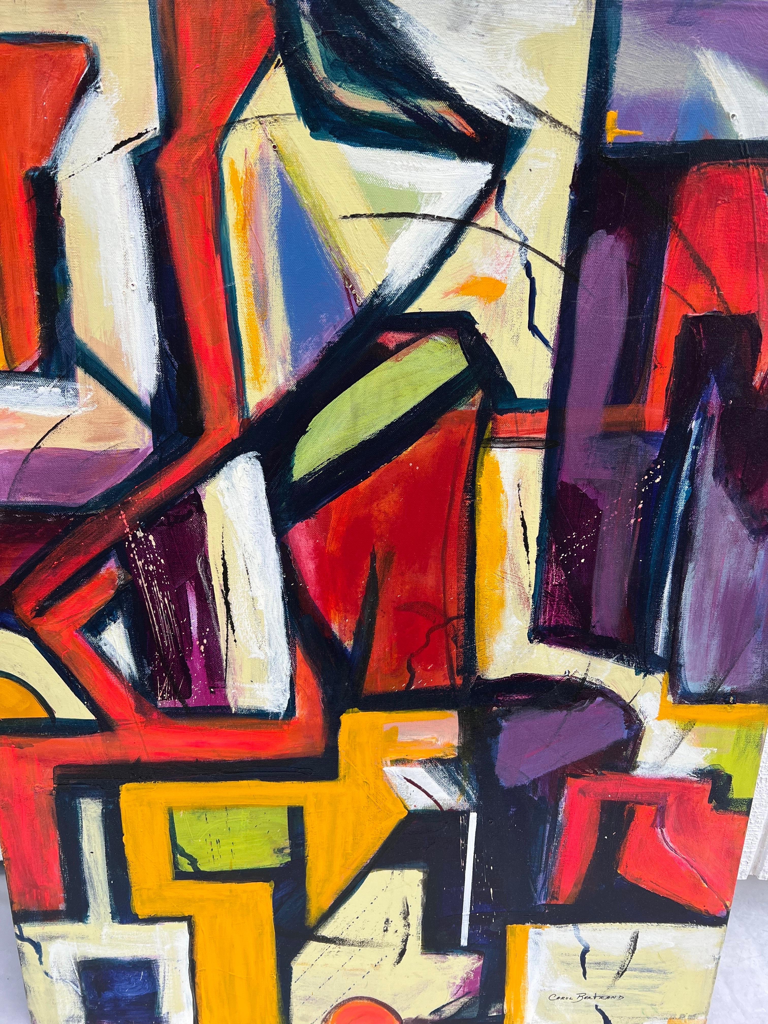 Large Carol Bertrand Colorful Post Modern Abstract In Good Condition For Sale In Redding, CT