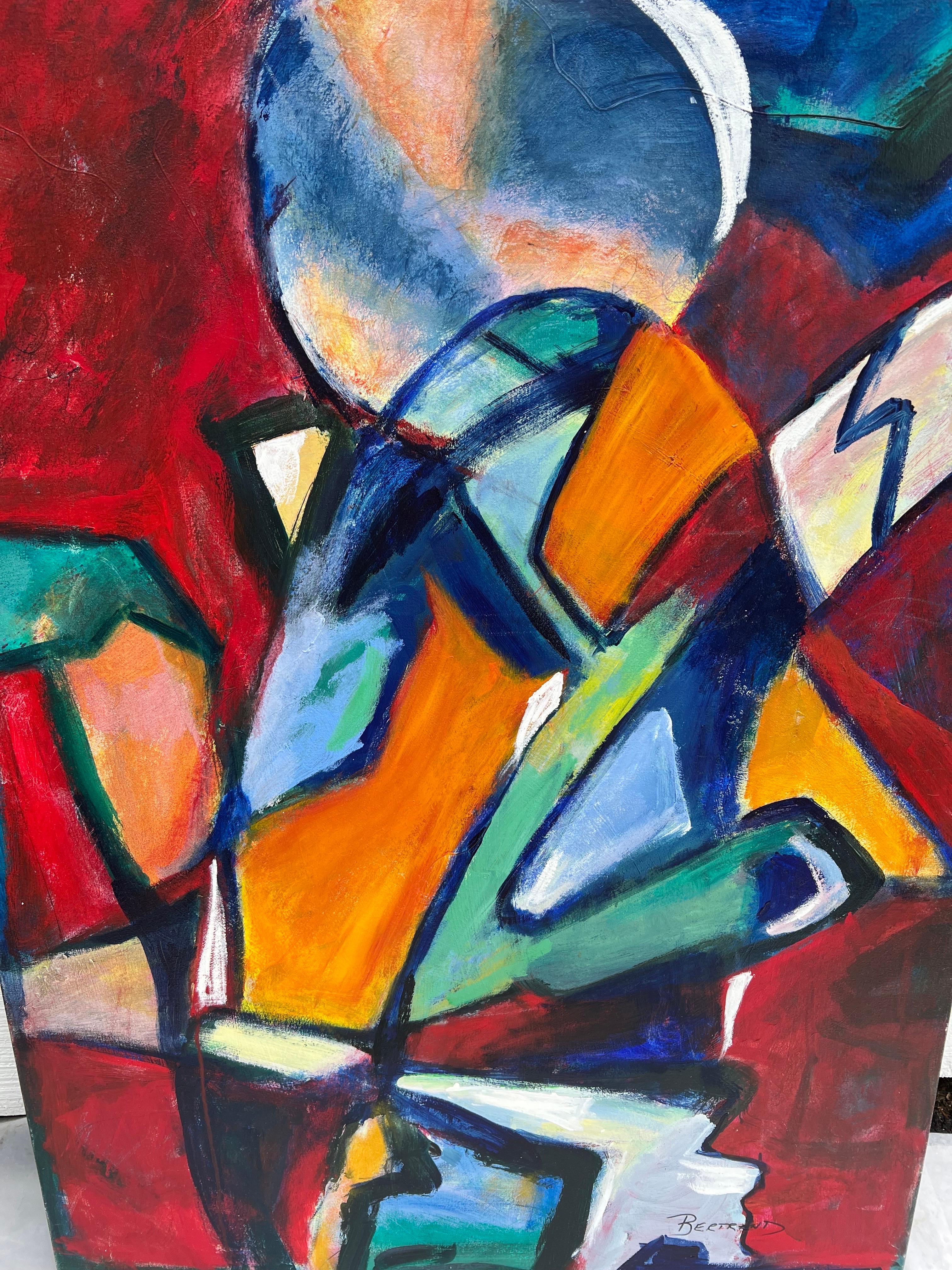 XXI secolo e contemporaneo Grande astratto colorato di metà secolo di A. Bertrand in vendita