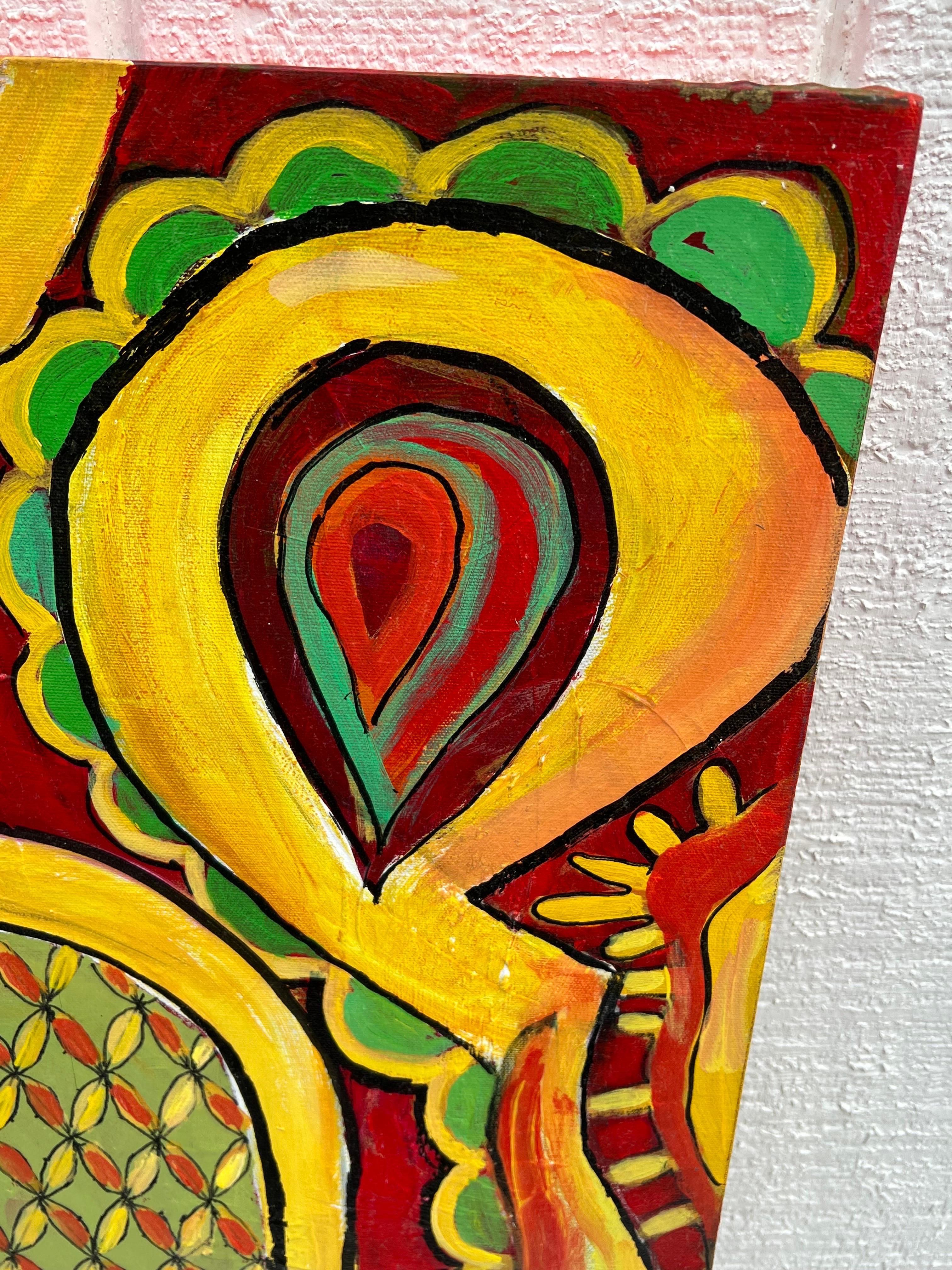 Carol Bertrand Serie Meditación Paisley Grande Amarillo y Rojo en venta 3