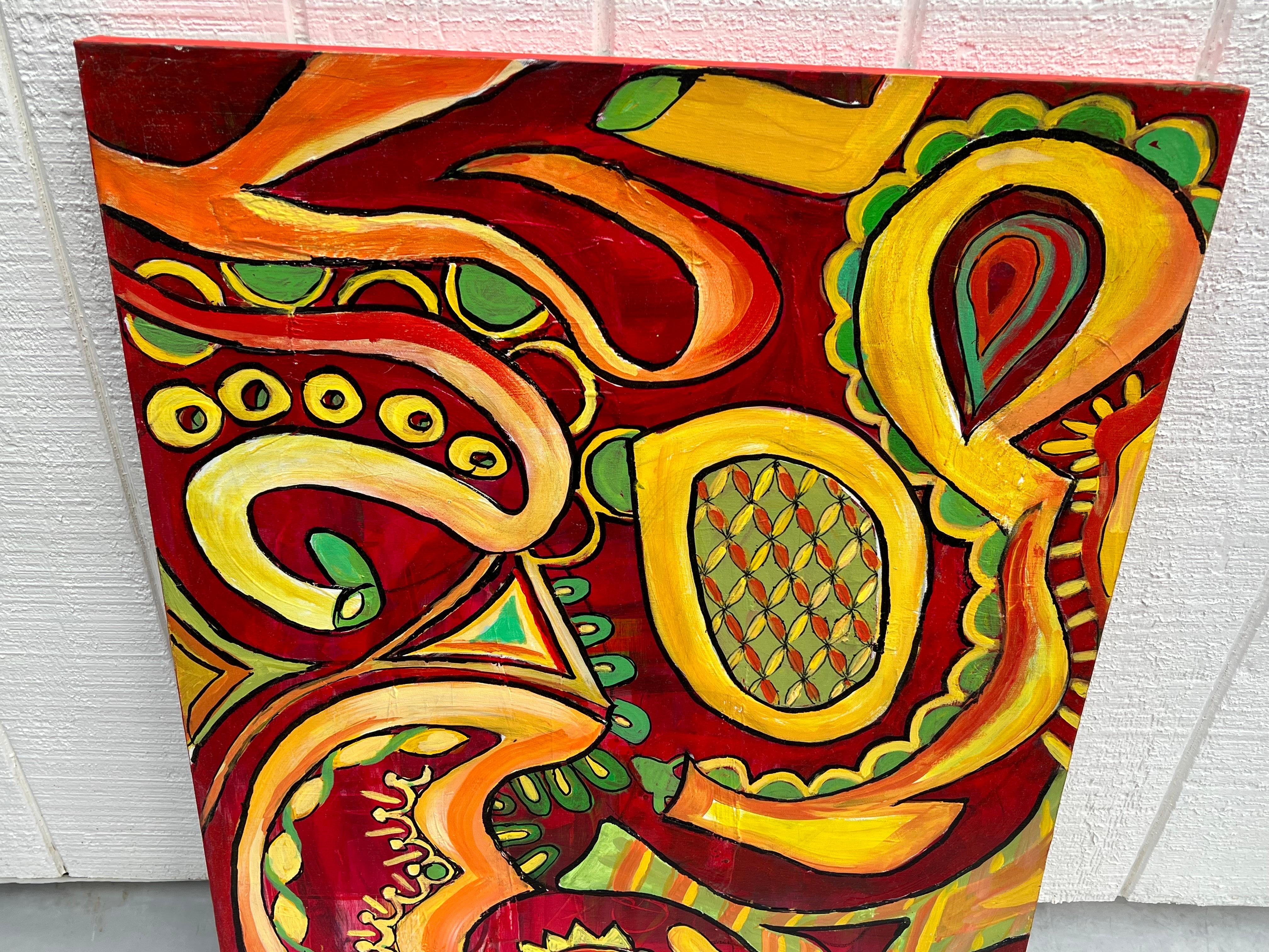 Carol Bertrand Serie Meditación Paisley Grande Amarillo y Rojo en venta 5