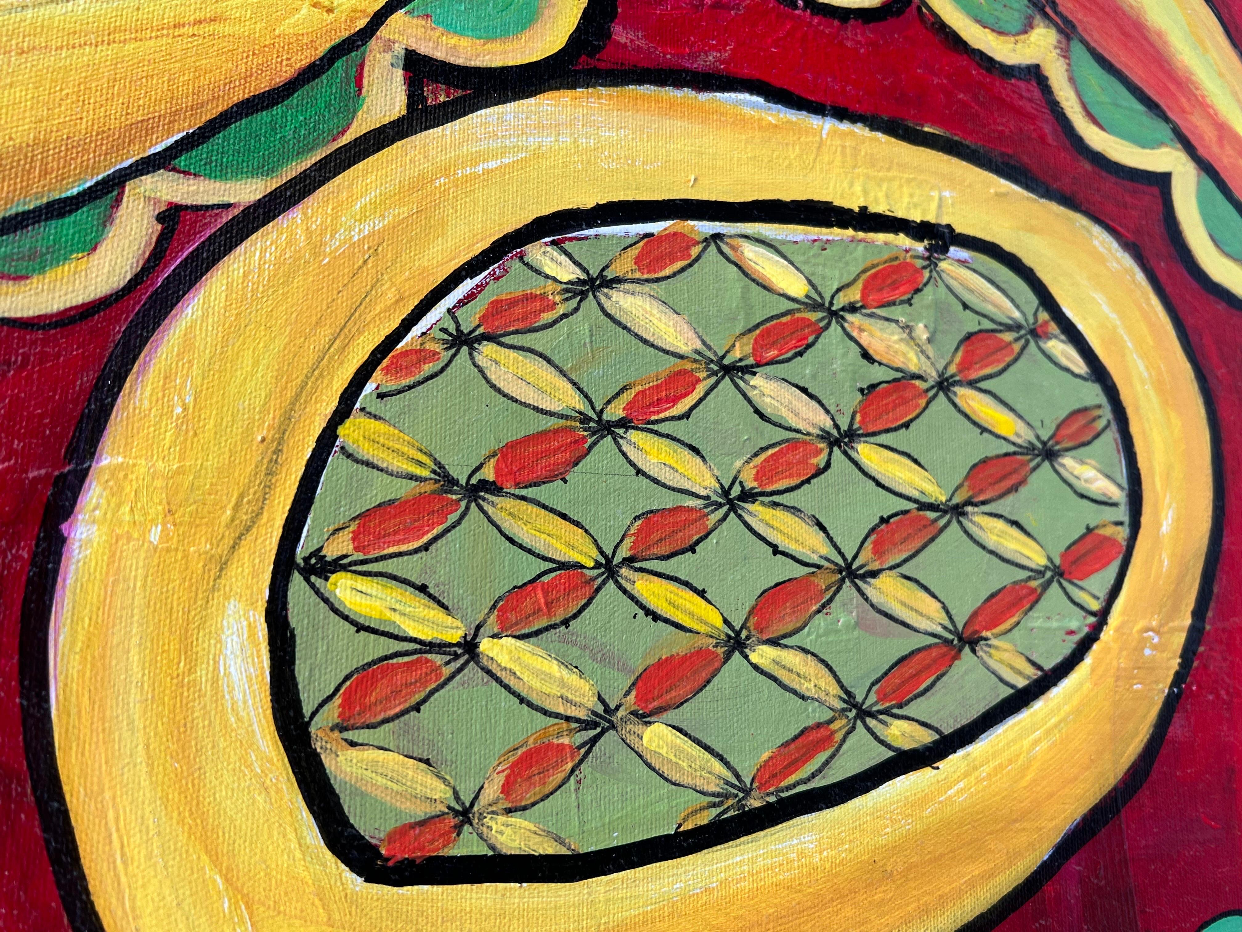 Carol Bertrand Serie Meditación Paisley Grande Amarillo y Rojo en venta 6