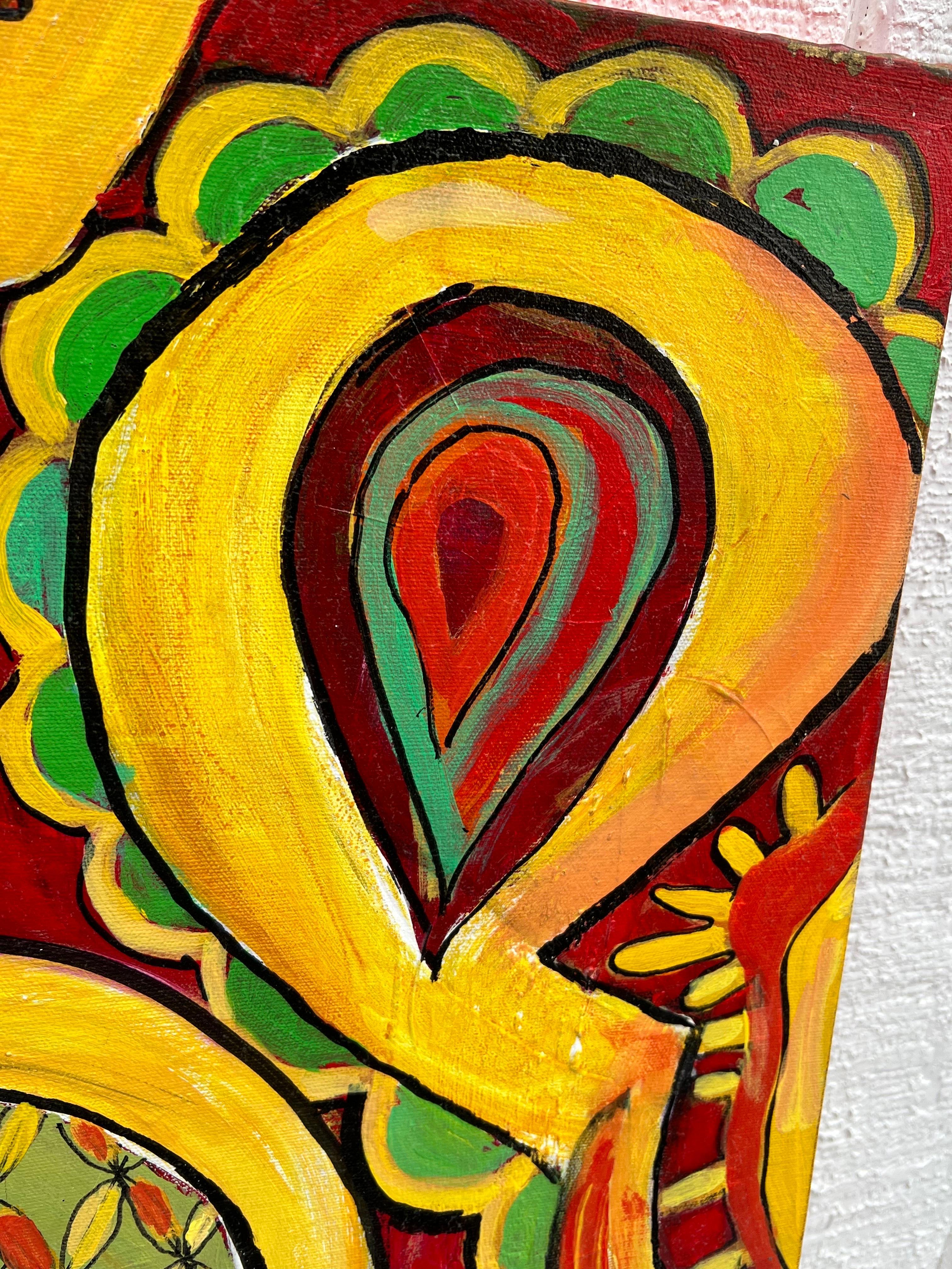 Carol Bertrand Serie Meditación Paisley Grande Amarillo y Rojo en venta 7