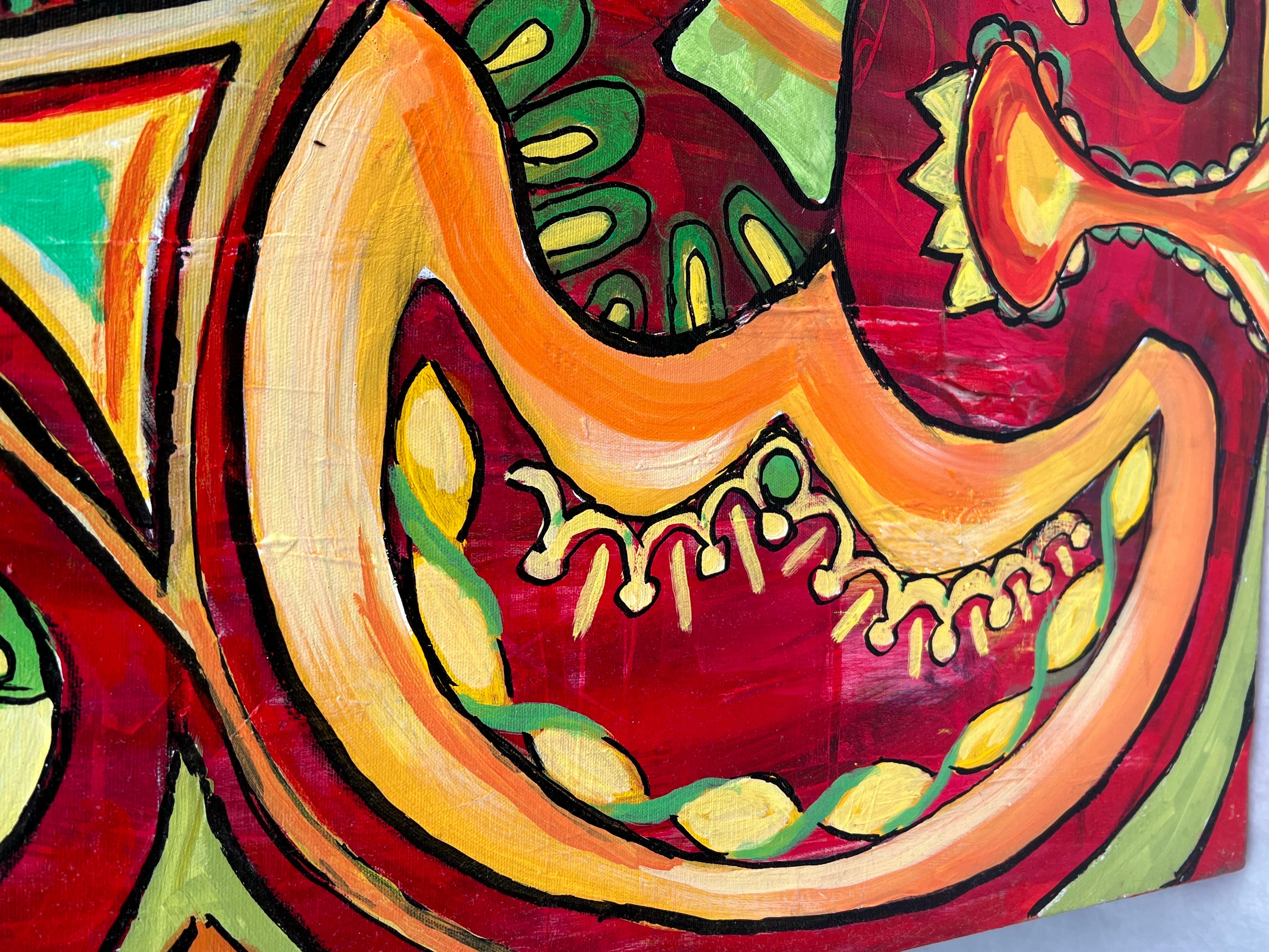 Carol Bertrand Serie Meditación Paisley Grande Amarillo y Rojo en venta 8