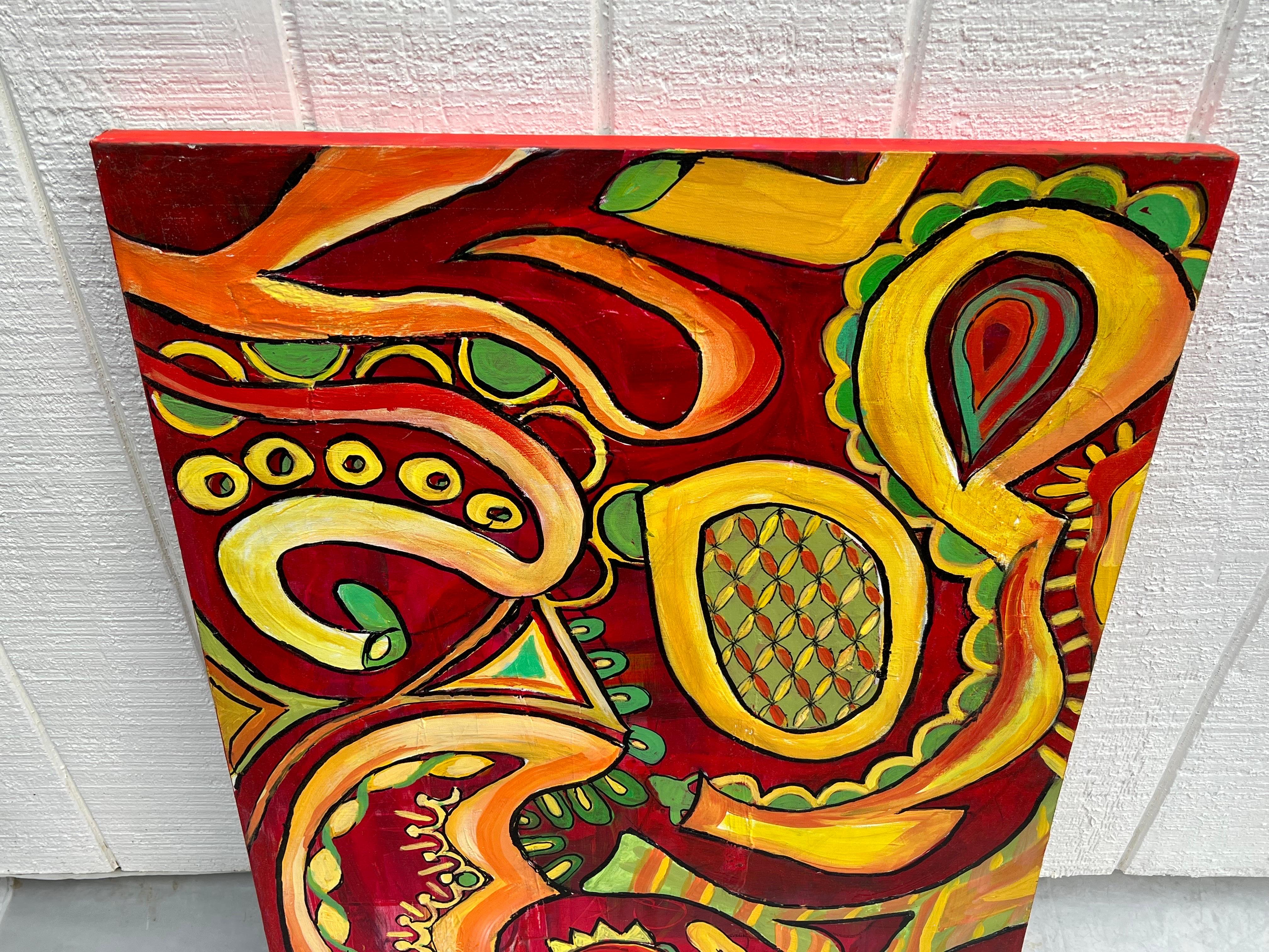 Carol Bertrand Serie Meditación Paisley Grande Amarillo y Rojo Bohemio en venta