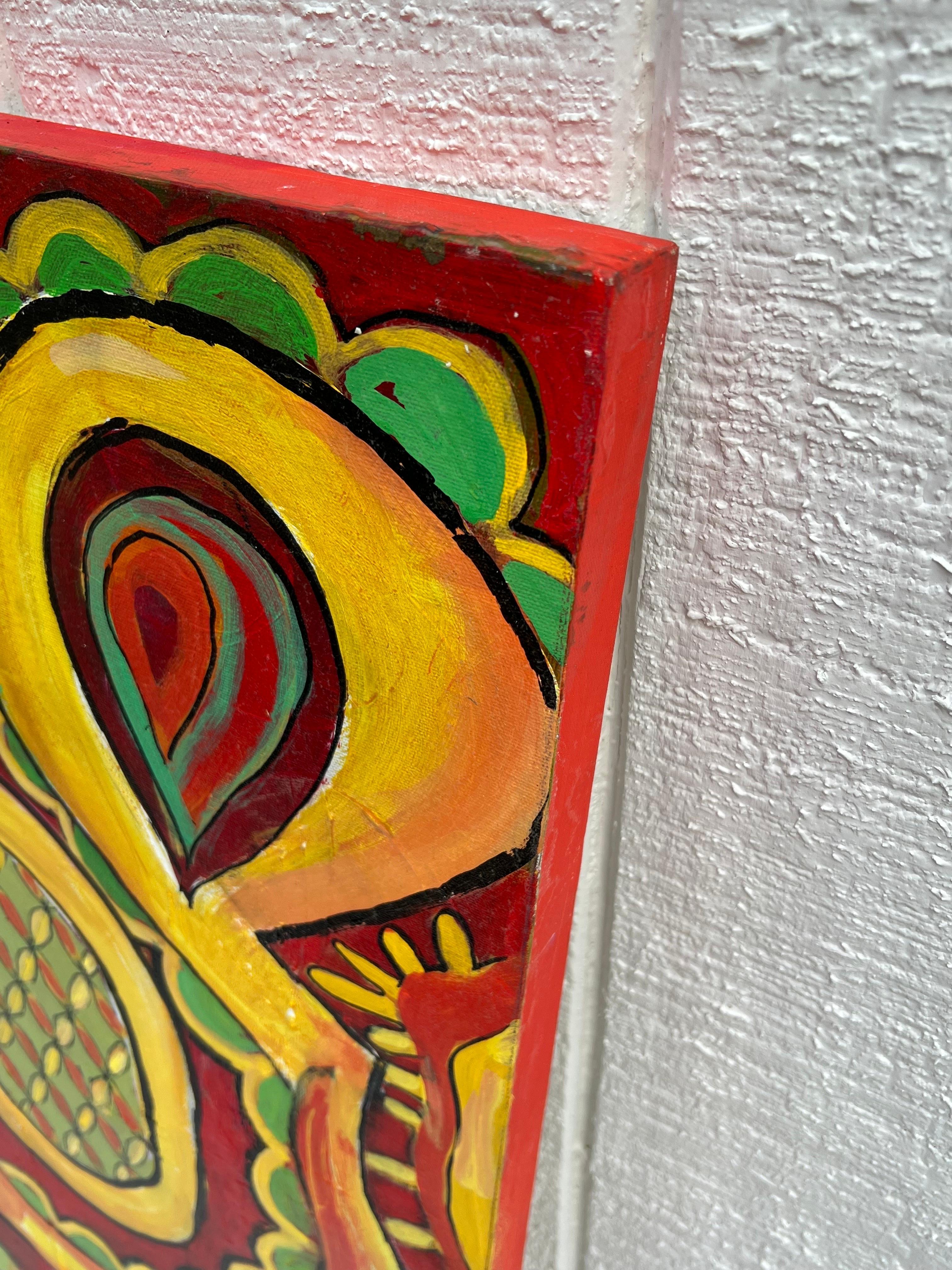 Carol Bertrand Serie Meditación Paisley Grande Amarillo y Rojo en Bueno estado para la venta en Redding, CT