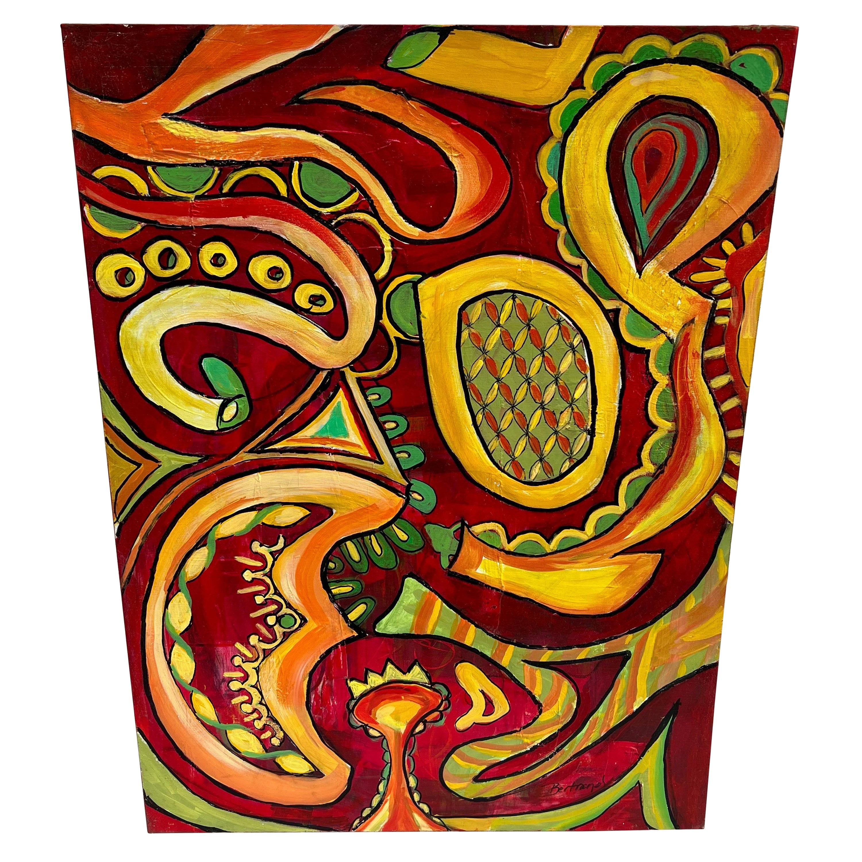 Carol Bertrand Große gelbe und rote Paisley- Meditationsserie