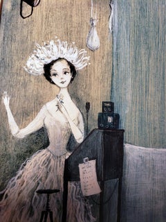 Feminine dancer with flowers on stage illustration for Conde Nast Publications