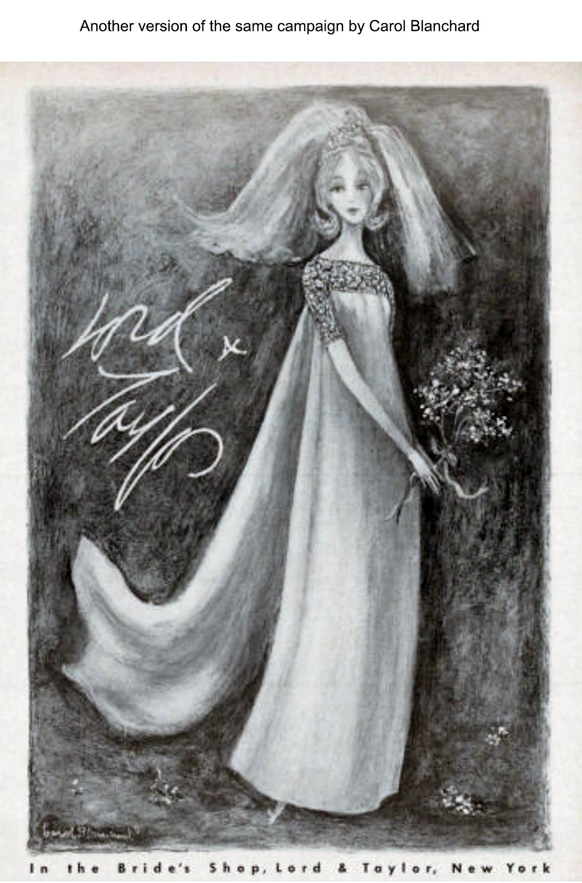 In The Bride's Shop, Lord & Taylor - Illustrateur féminin - Impressionnisme Painting par Carol Blanchard