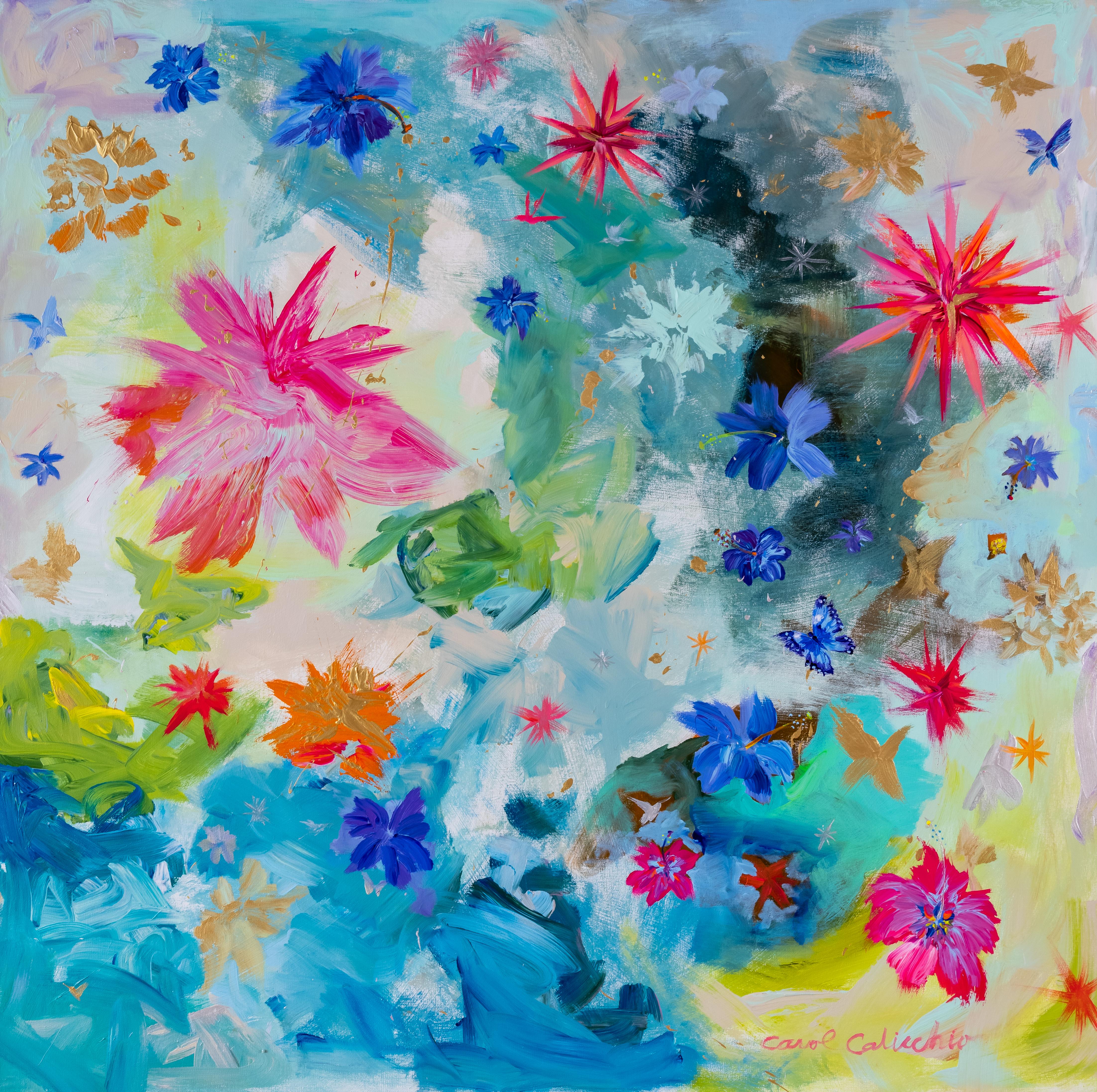 Carol Calicchio Abstract Painting - Cosmic Flowers