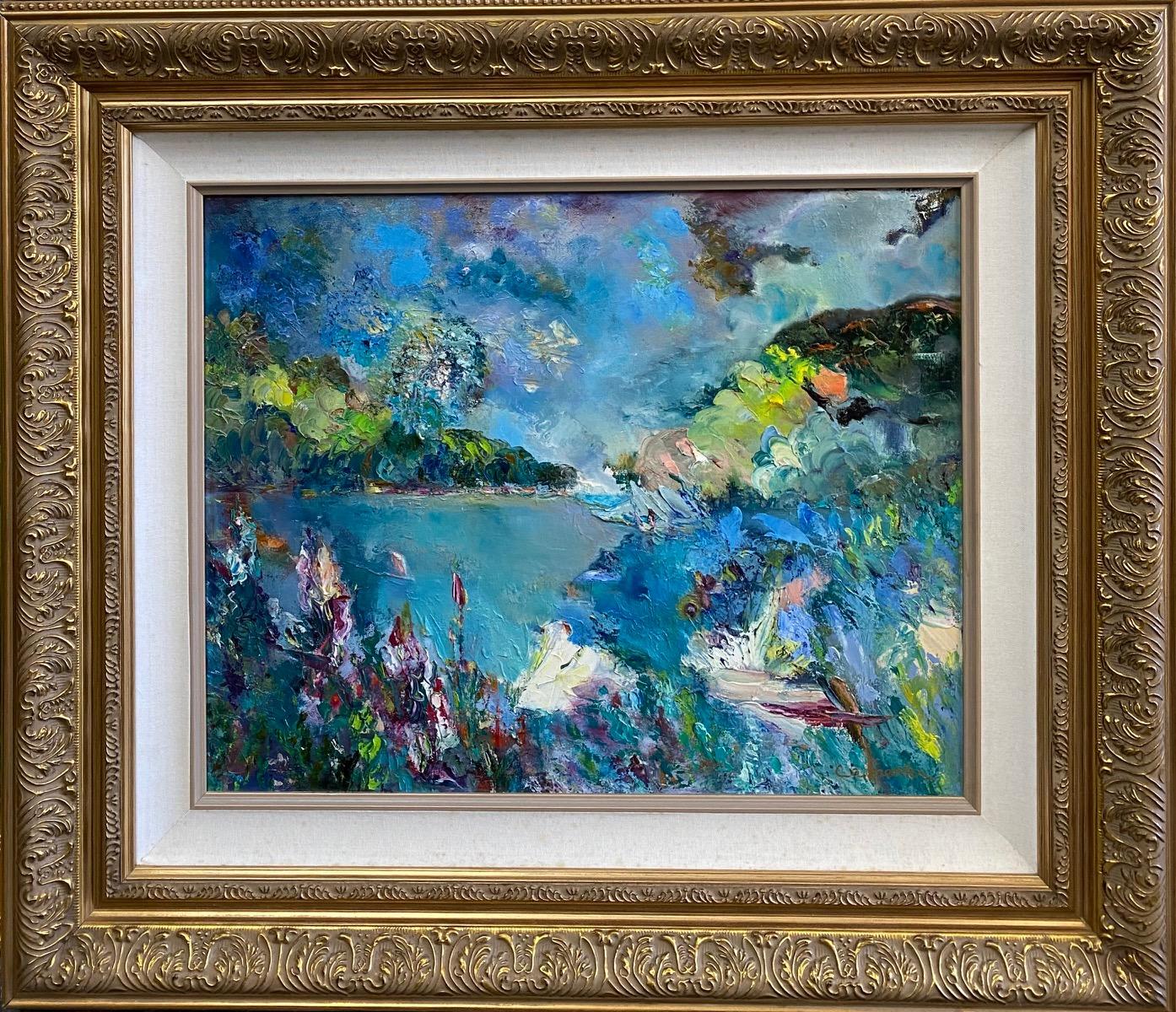Landscape Painting Carol Carpenter - Bermudes, paysage marin expressionniste abstrait original