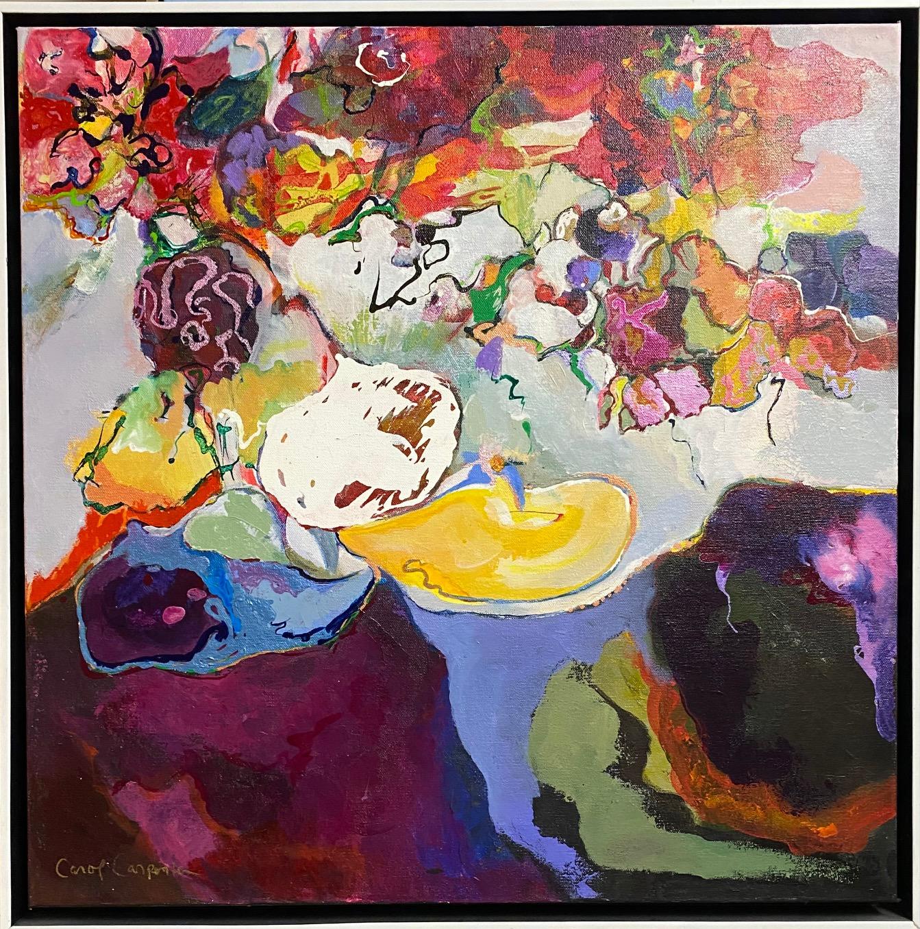 Carol Carpenter Landscape Painting - Blooming, original 24x24 abstract expressionist floral landscape
