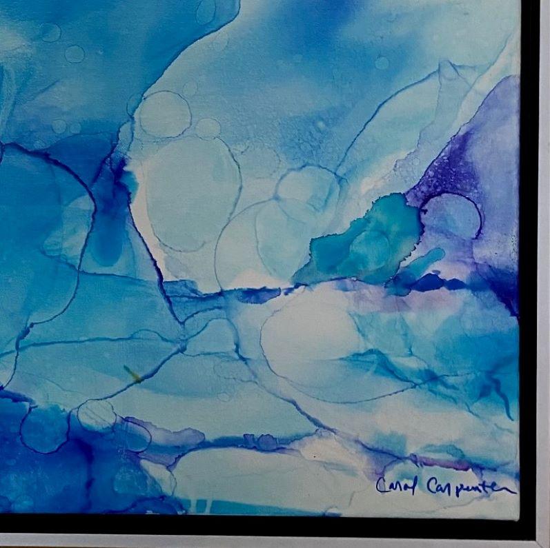 Blue Water, original 24x24 ink on canvas abstract expressionist painting - Abstract Expressionist Painting by Carol Carpenter